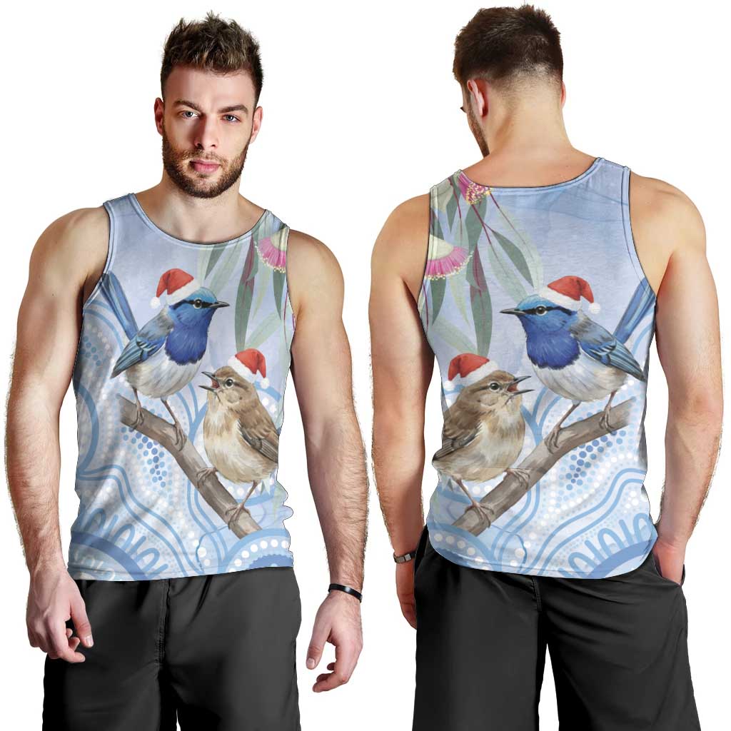 Australia Superb Fairywren Christmas Men Tank Top Aboriginal Eucalyptus Blossoms Watercolor - Aussie Hoodie