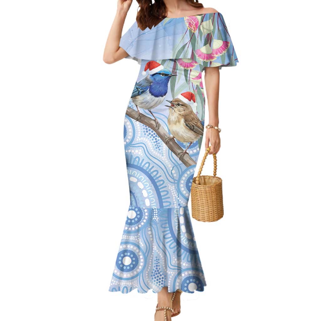 Australia Superb Fairywren Christmas Mermaid Dress Aboriginal Eucalyptus Blossoms Watercolor - Aussie Hoodie