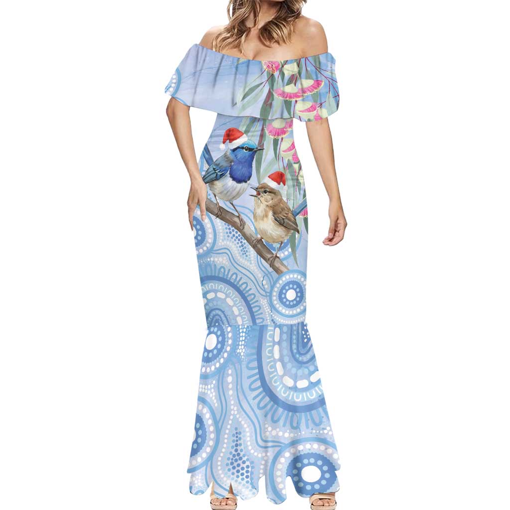 Australia Superb Fairywren Christmas Mermaid Dress Aboriginal Eucalyptus Blossoms Watercolor - Aussie Hoodie
