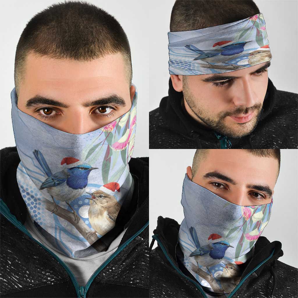 Australia Superb Fairywren Christmas Neck Gaiter Aboriginal Eucalyptus Blossoms Watercolor - Aussie Hoodie