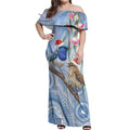 Australia Superb Fairywren Christmas Off Shoulder Maxi Dress Aboriginal Eucalyptus Blossoms Watercolor - Aussie Hoodie