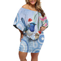 Australia Superb Fairywren Christmas Off Shoulder Short Dress Aboriginal Eucalyptus Blossoms Watercolor - Aussie Hoodie