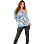 Australia Superb Fairywren Christmas Off Shoulder Sweater Aboriginal Eucalyptus Blossoms Watercolor - Aussie Hoodie