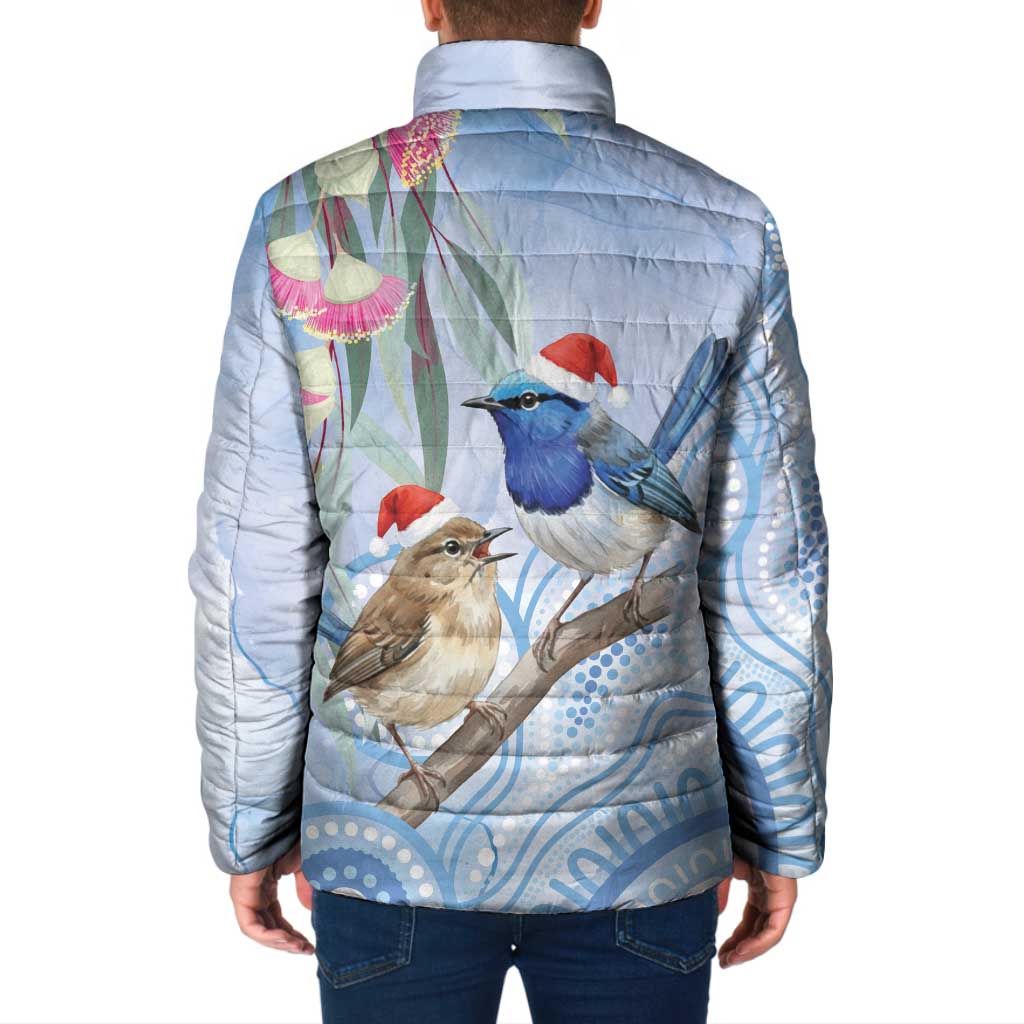 Australia Superb Fairywren Christmas Padded Jacket Aboriginal Eucalyptus Blossoms Watercolor - Aussie Hoodie