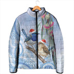 Australia Superb Fairywren Christmas Padded Jacket Aboriginal Eucalyptus Blossoms Watercolor - Aussie Hoodie