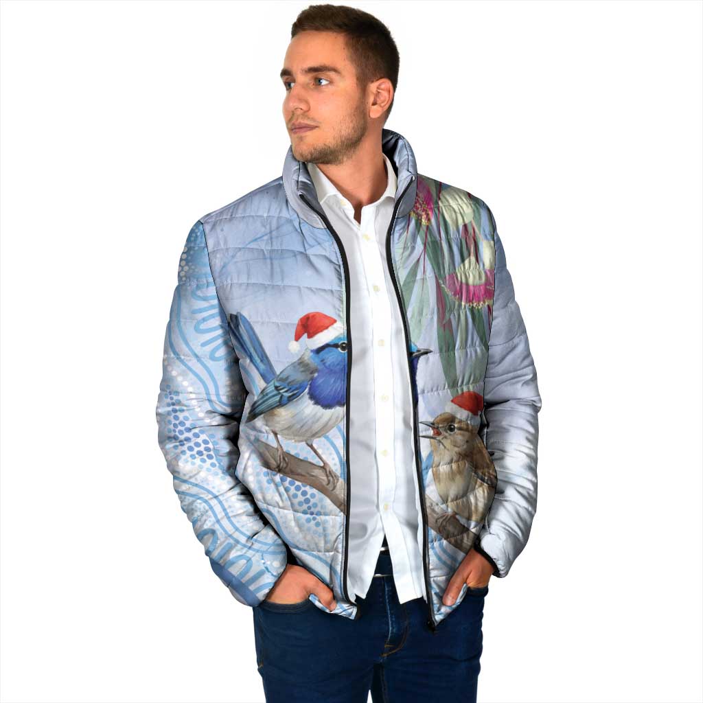 Australia Superb Fairywren Christmas Padded Jacket Aboriginal Eucalyptus Blossoms Watercolor - Aussie Hoodie