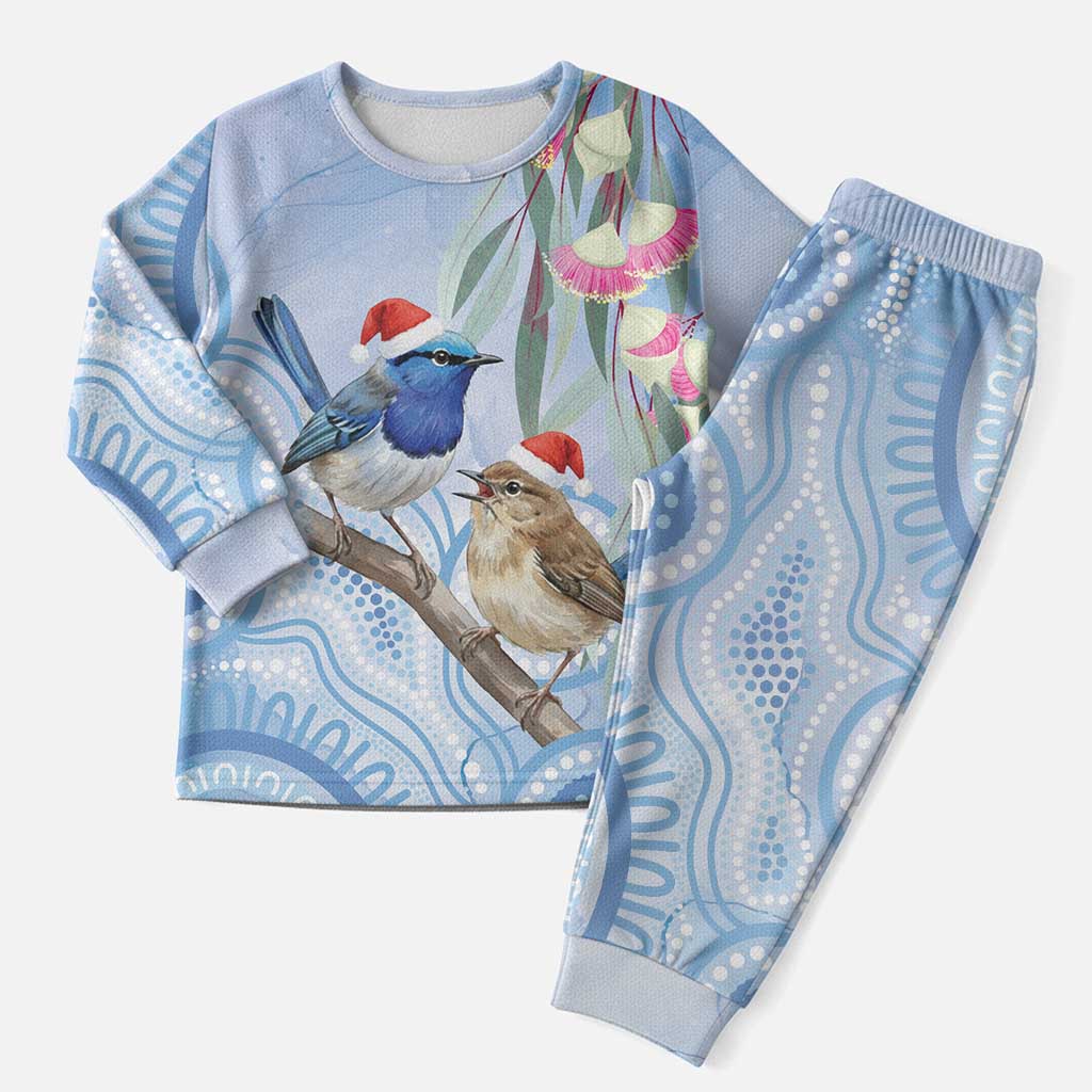 Australia Superb Fairywren Christmas Pajama Set Aboriginal Eucalyptus Blossoms Watercolor - Aussie Hoodie