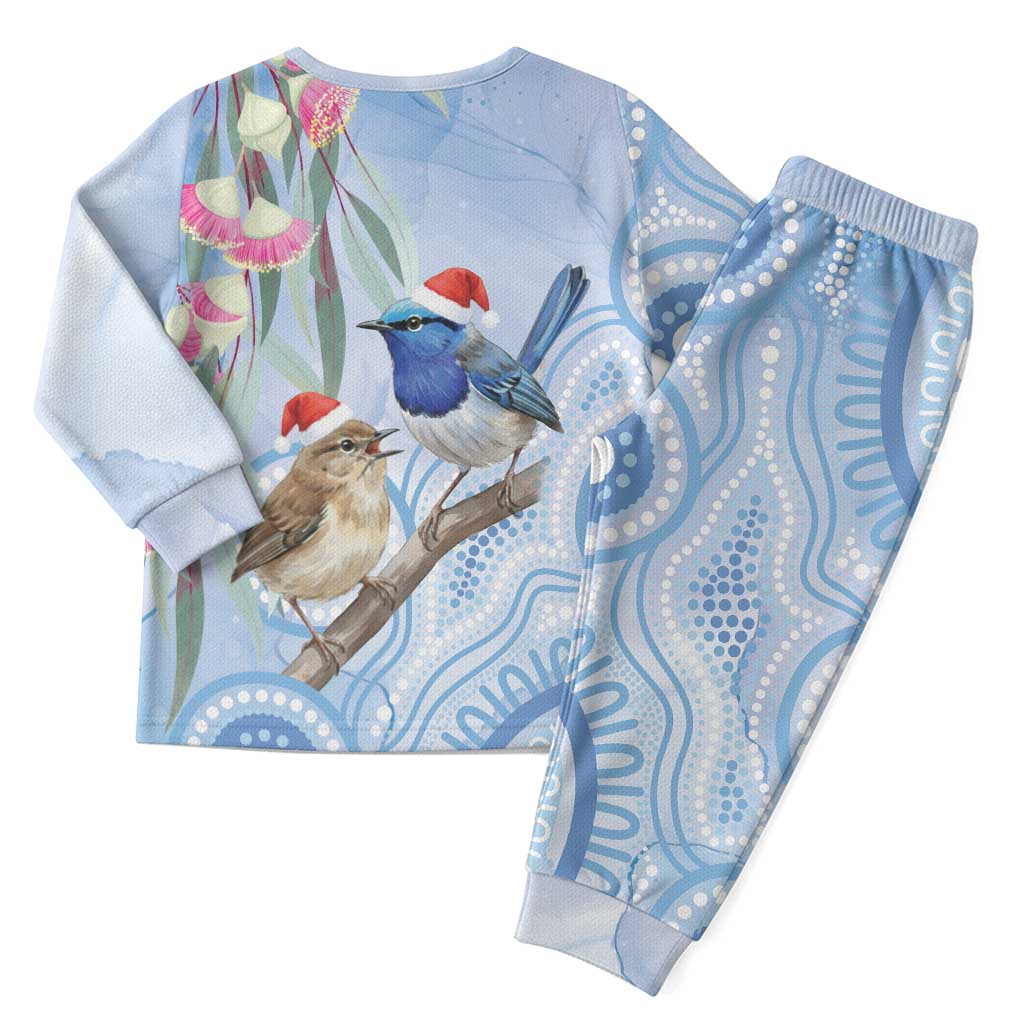 Australia Superb Fairywren Christmas Pajama Set Aboriginal Eucalyptus Blossoms Watercolor - Aussie Hoodie