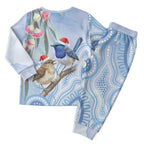 Australia Superb Fairywren Christmas Pajama Set Aboriginal Eucalyptus Blossoms Watercolor - Aussie Hoodie