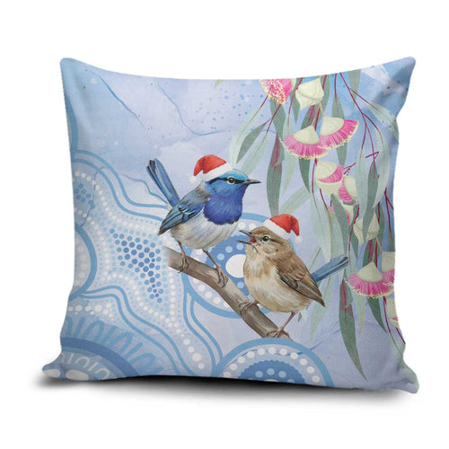 Australia Superb Fairywren Christmas Pillow Cover Aboriginal Eucalyptus Blossoms Watercolor - Aussie Hoodie