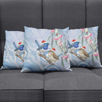 Australia Superb Fairywren Christmas Pillow Cover Aboriginal Eucalyptus Blossoms Watercolor - Aussie Hoodie
