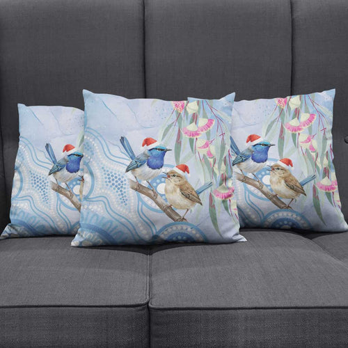 Australia Superb Fairywren Christmas Pillow Cover Aboriginal Eucalyptus Blossoms Watercolor - Aussie Hoodie