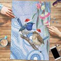Australia Superb Fairywren Christmas Puzzle Aboriginal Eucalyptus Blossoms Watercolor - Aussie Hoodie