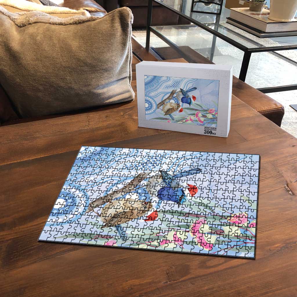 Australia Superb Fairywren Christmas Puzzle Aboriginal Eucalyptus Blossoms Watercolor - Aussie Hoodie