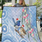 Australia Superb Fairywren Christmas Quilt Aboriginal Eucalyptus Blossoms Watercolor - Aussie Hoodie