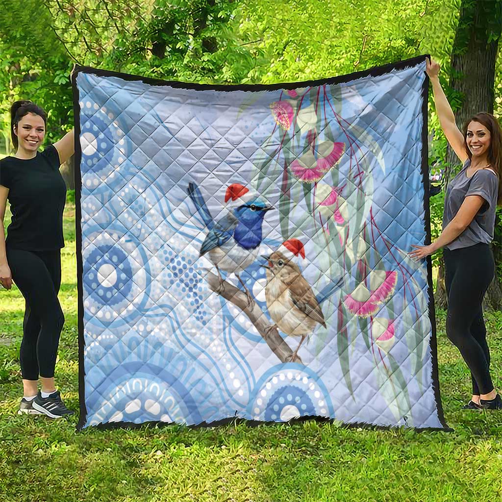 Australia Superb Fairywren Christmas Quilt Aboriginal Eucalyptus Blossoms Watercolor - Aussie Hoodie