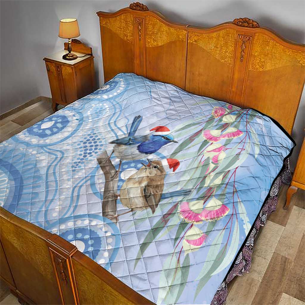 Australia Superb Fairywren Christmas Quilt Aboriginal Eucalyptus Blossoms Watercolor - Aussie Hoodie