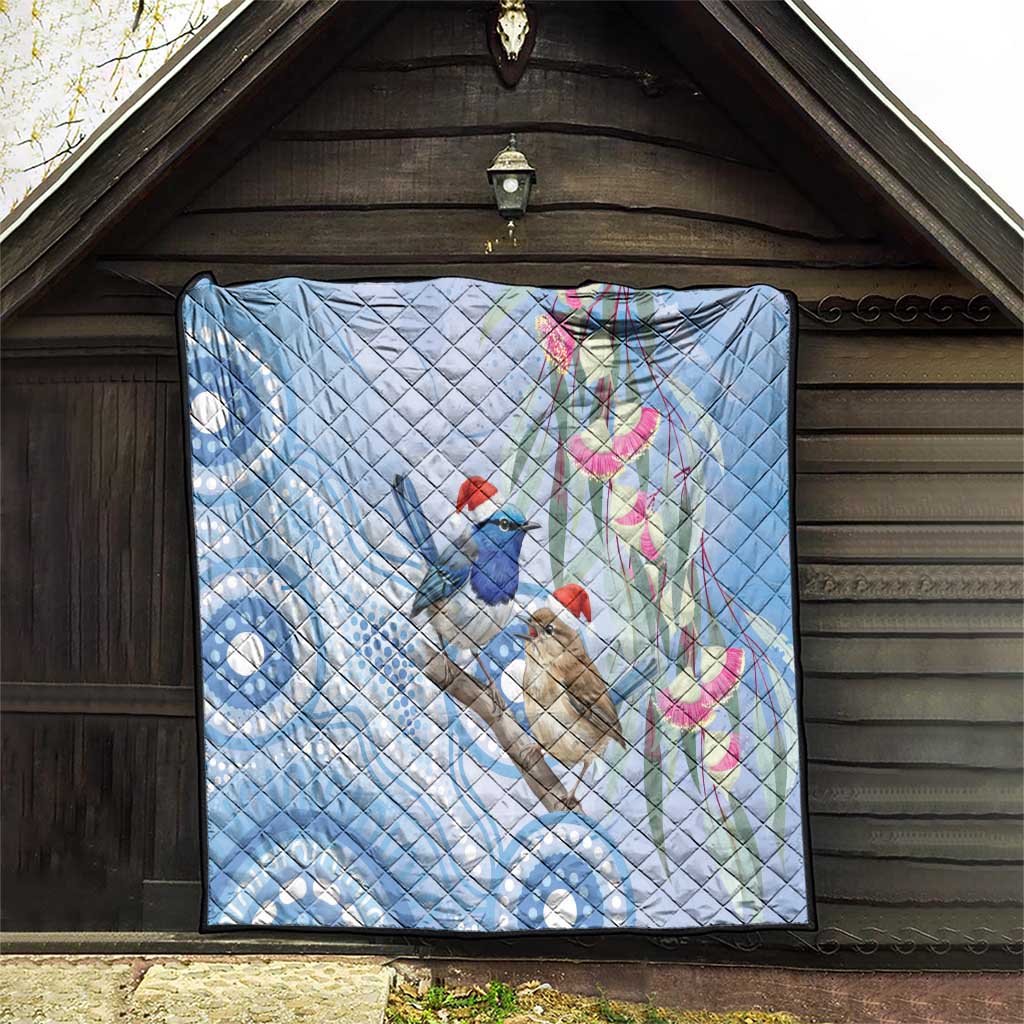 Australia Superb Fairywren Christmas Quilt Aboriginal Eucalyptus Blossoms Watercolor - Aussie Hoodie