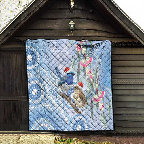 Australia Superb Fairywren Christmas Quilt Aboriginal Eucalyptus Blossoms Watercolor - Aussie Hoodie