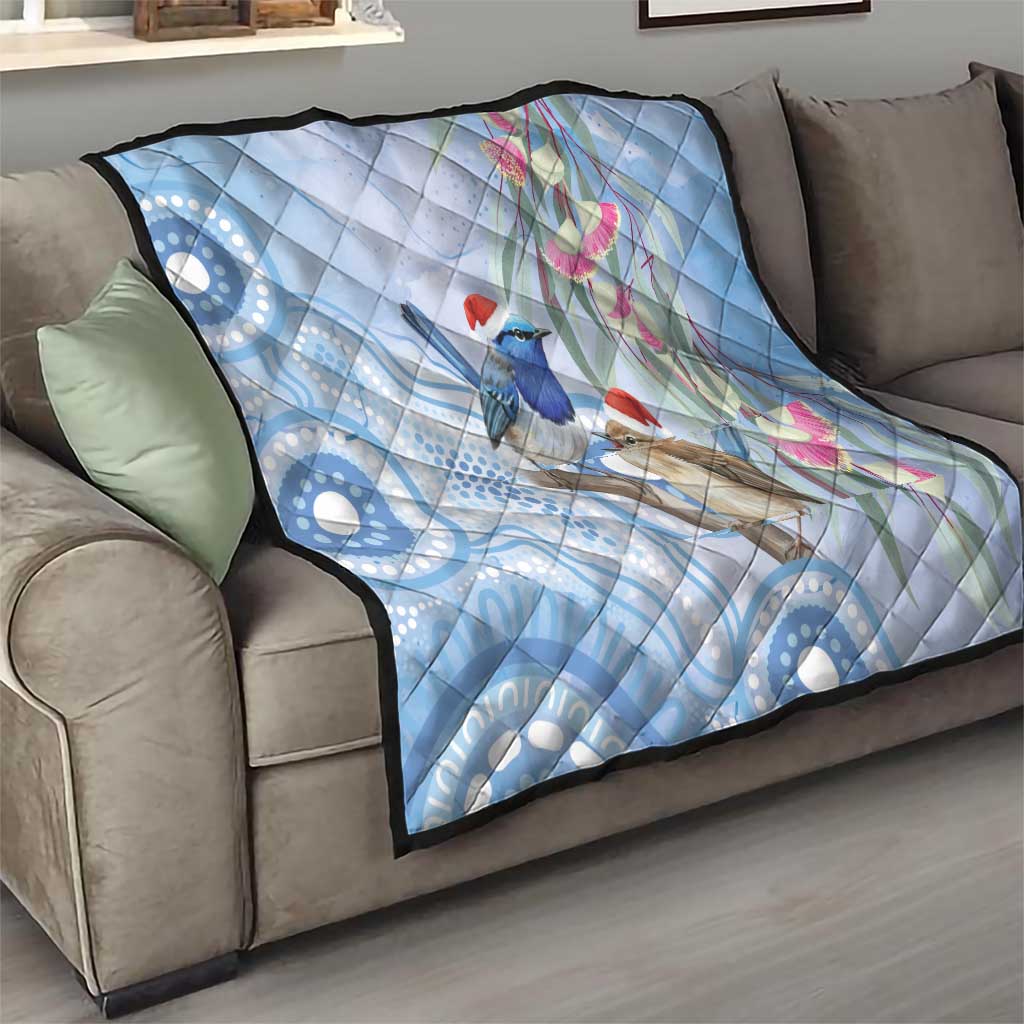 Australia Superb Fairywren Christmas Quilt Aboriginal Eucalyptus Blossoms Watercolor - Aussie Hoodie