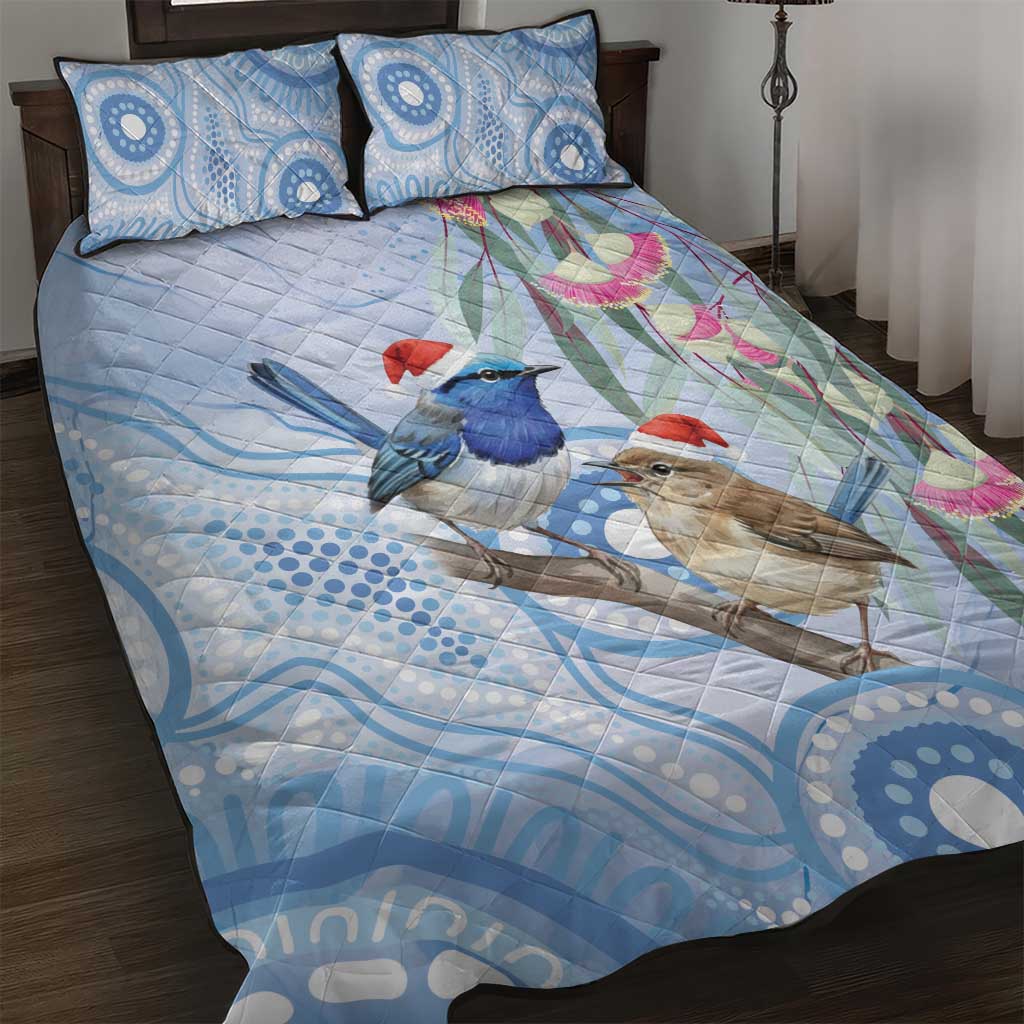 Australia Superb Fairywren Christmas Quilt Bed Set Aboriginal Eucalyptus Blossoms Watercolor - Aussie Hoodie