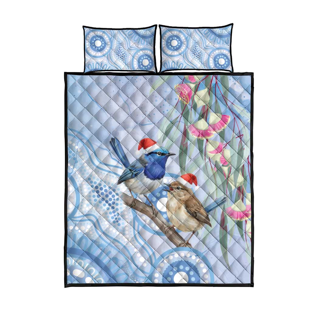 Australia Superb Fairywren Christmas Quilt Bed Set Aboriginal Eucalyptus Blossoms Watercolor - Aussie Hoodie