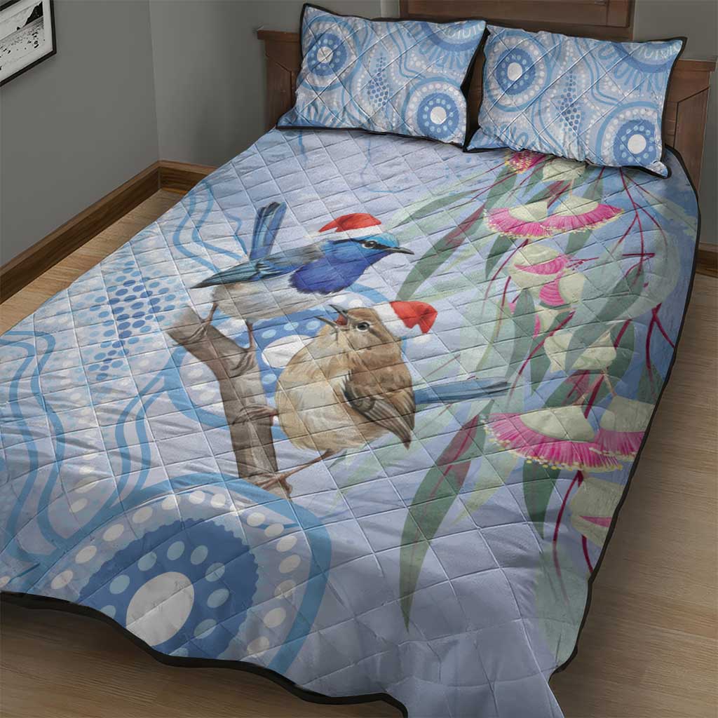 Australia Superb Fairywren Christmas Quilt Bed Set Aboriginal Eucalyptus Blossoms Watercolor - Aussie Hoodie