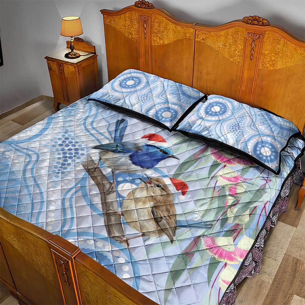 Australia Superb Fairywren Christmas Quilt Bed Set Aboriginal Eucalyptus Blossoms Watercolor - Aussie Hoodie