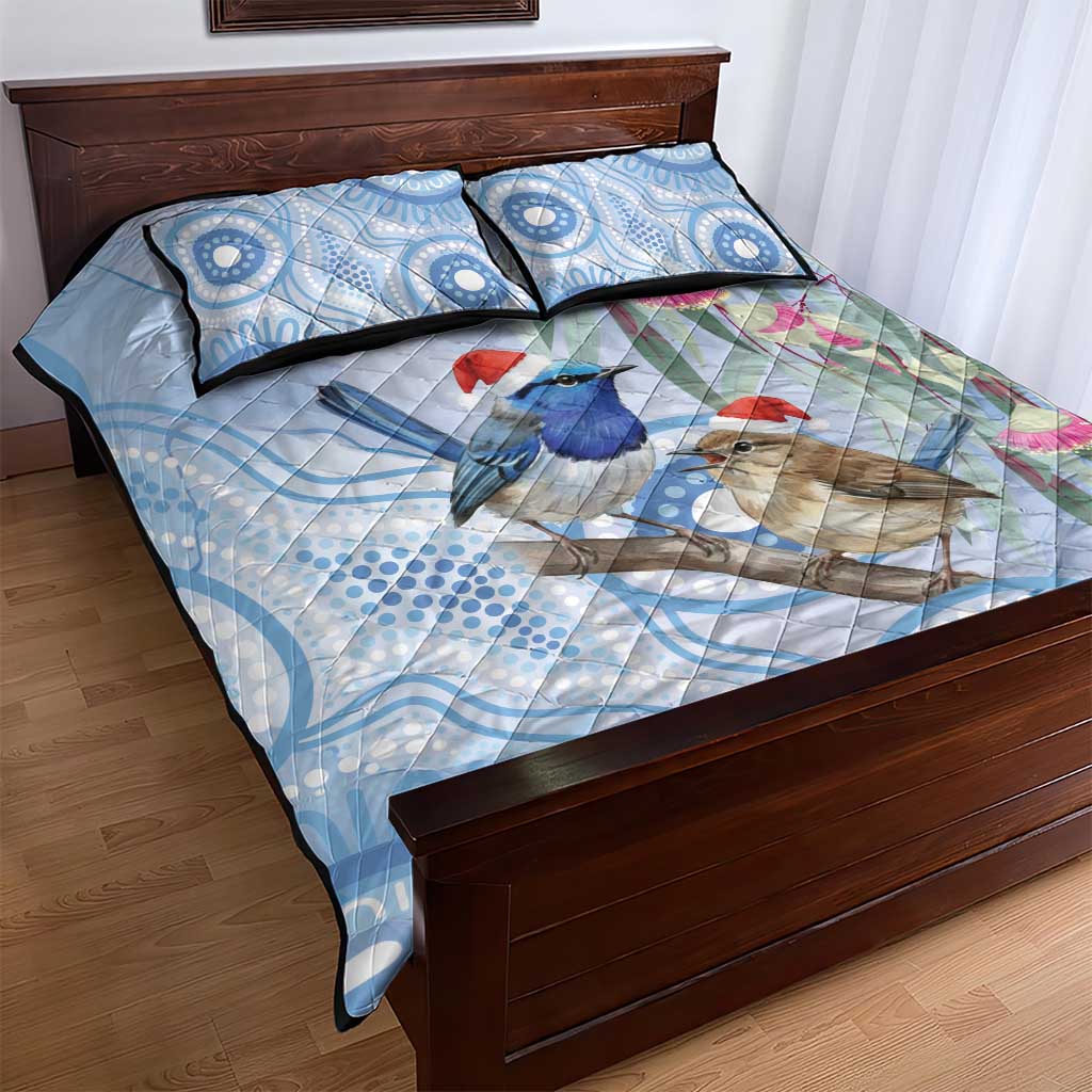 Australia Superb Fairywren Christmas Quilt Bed Set Aboriginal Eucalyptus Blossoms Watercolor - Aussie Hoodie