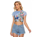 Australia Superb Fairywren Christmas Raglan Cropped T Shirt Aboriginal Eucalyptus Blossoms Watercolor - Aussie Hoodie