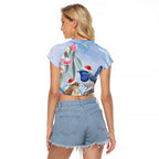 Australia Superb Fairywren Christmas Raglan Cropped T Shirt Aboriginal Eucalyptus Blossoms Watercolor - Aussie Hoodie