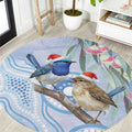 Australia Superb Fairywren Christmas Round Carpet Aboriginal Eucalyptus Blossoms Watercolor - Aussie Hoodie