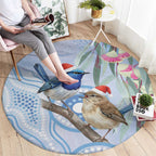 Australia Superb Fairywren Christmas Round Carpet Aboriginal Eucalyptus Blossoms Watercolor - Aussie Hoodie