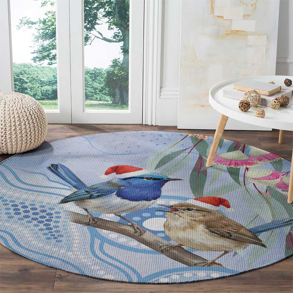 Australia Superb Fairywren Christmas Round Carpet Aboriginal Eucalyptus Blossoms Watercolor - Aussie Hoodie