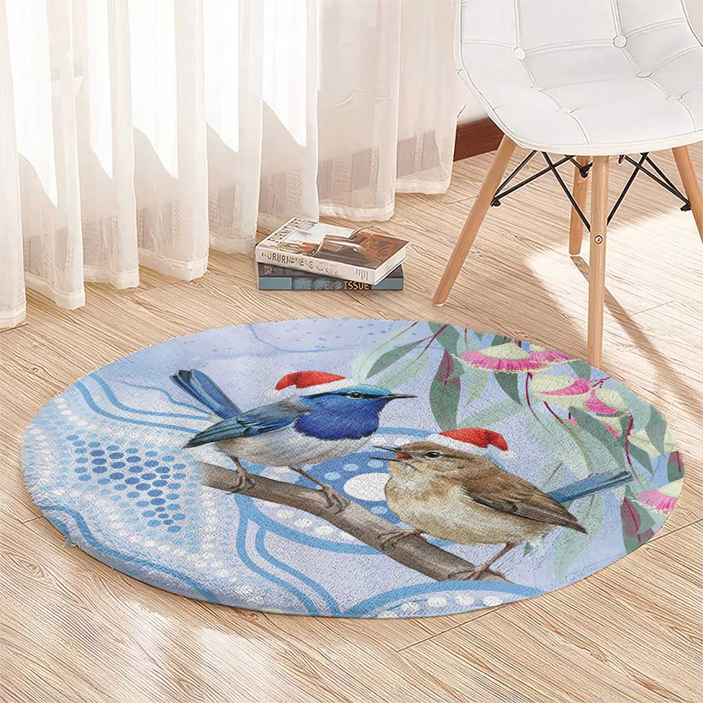 Australia Superb Fairywren Christmas Round Carpet Aboriginal Eucalyptus Blossoms Watercolor - Aussie Hoodie