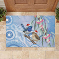 Australia Superb Fairywren Christmas Rubber Doormat Aboriginal Eucalyptus Blossoms Watercolor - Aussie Hoodie