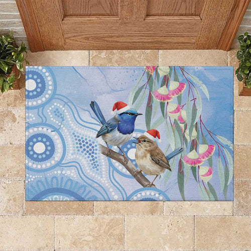 Australia Superb Fairywren Christmas Rubber Doormat Aboriginal Eucalyptus Blossoms Watercolor - Aussie Hoodie