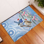 Australia Superb Fairywren Christmas Rubber Doormat Aboriginal Eucalyptus Blossoms Watercolor - Aussie Hoodie