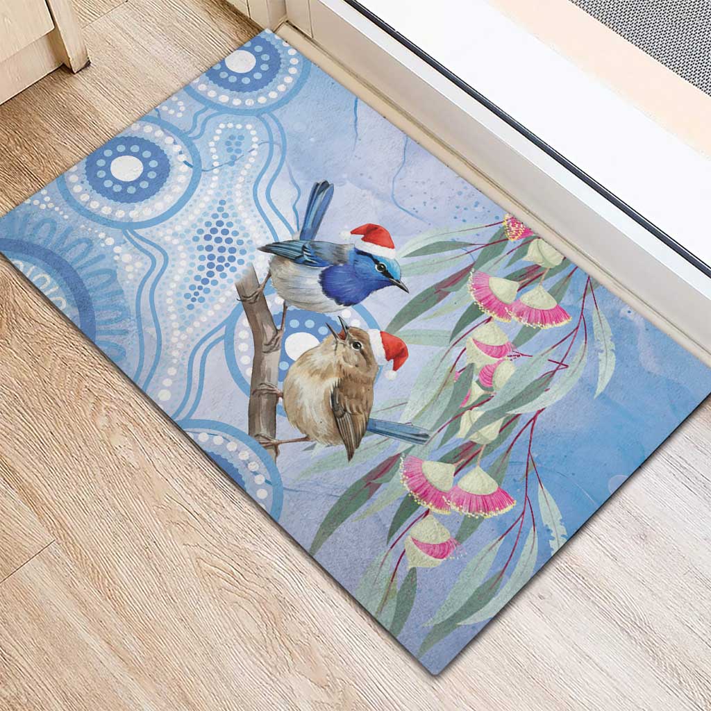 Australia Superb Fairywren Christmas Rubber Doormat Aboriginal Eucalyptus Blossoms Watercolor - Aussie Hoodie
