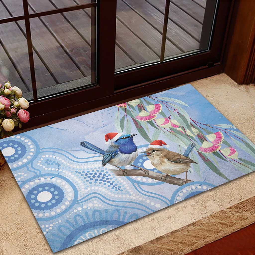 Australia Superb Fairywren Christmas Rubber Doormat Aboriginal Eucalyptus Blossoms Watercolor - Aussie Hoodie