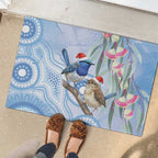 Australia Superb Fairywren Christmas Rubber Doormat Aboriginal Eucalyptus Blossoms Watercolor - Aussie Hoodie