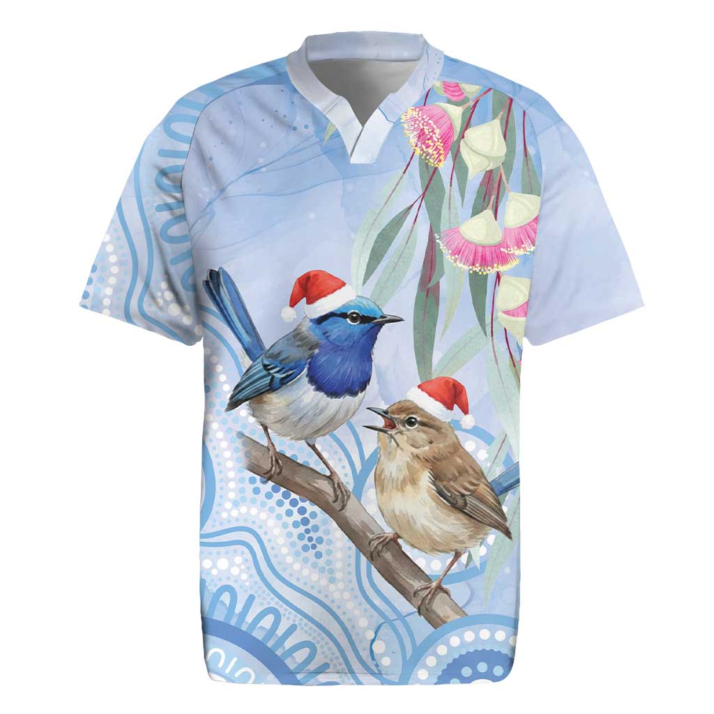 Australia Superb Fairywren Christmas Rugby Jersey Aboriginal Eucalyptus Blossoms Watercolor - Aussie Hoodie