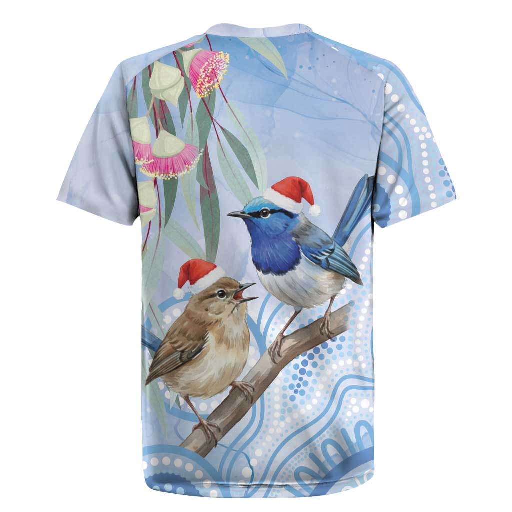 Australia Superb Fairywren Christmas Rugby Jersey Aboriginal Eucalyptus Blossoms Watercolor - Aussie Hoodie