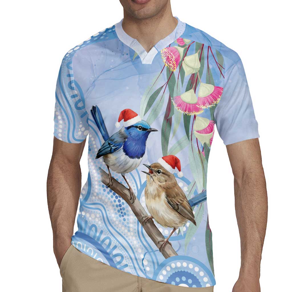 Australia Superb Fairywren Christmas Rugby Jersey Aboriginal Eucalyptus Blossoms Watercolor - Aussie Hoodie