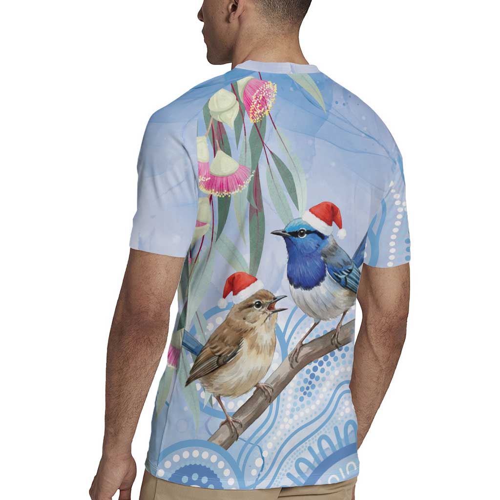 Australia Superb Fairywren Christmas Rugby Jersey Aboriginal Eucalyptus Blossoms Watercolor - Aussie Hoodie