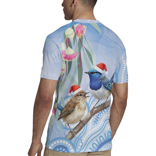 Australia Superb Fairywren Christmas Rugby Jersey Aboriginal Eucalyptus Blossoms Watercolor - Aussie Hoodie