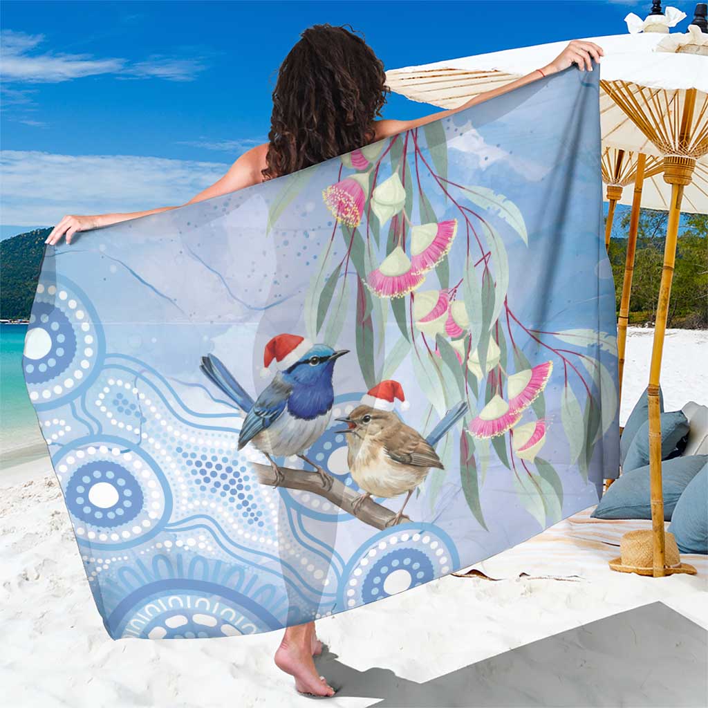 Australia Superb Fairywren Christmas Sarong Aboriginal Eucalyptus Blossoms Watercolor - Aussie Hoodie
