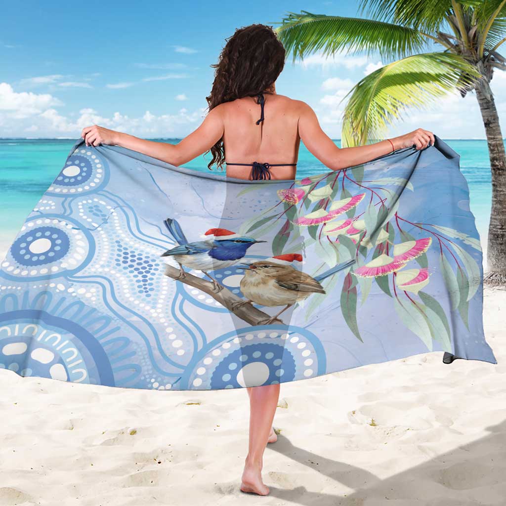 Australia Superb Fairywren Christmas Sarong Aboriginal Eucalyptus Blossoms Watercolor - Aussie Hoodie