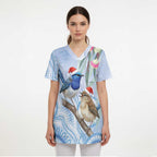 Australia Superb Fairywren Christmas Scrub Top Aboriginal Eucalyptus Blossoms Watercolor - Aussie Hoodie