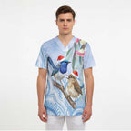 Australia Superb Fairywren Christmas Scrub Top Aboriginal Eucalyptus Blossoms Watercolor - Aussie Hoodie